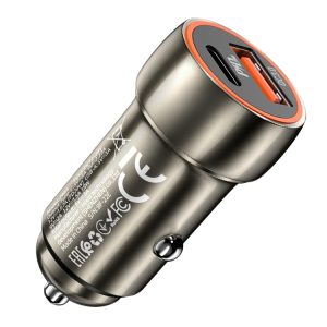 Încărcător auto Hoco Z46A Blue Whale PD20W+QC3.0 gri metalic