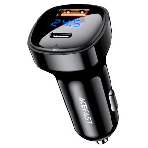Încărcător auto ACEFAST B4 cu afișaj digital, 66W (USB-C+USB-A), cu două porturi, negru