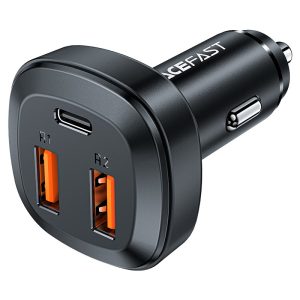 Încărcător auto metalic cu trei porturi ACEFAST B9 66W (2USB-A+USB-C), negru