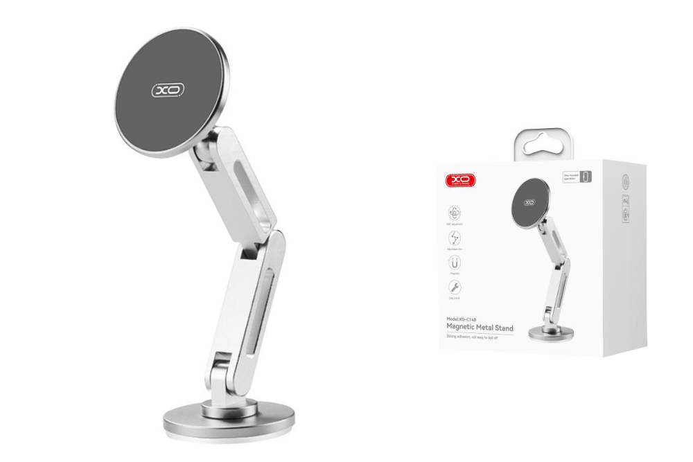 Telefon magnetic rotativ la 360° cu bară dublă metalică XO C148, argintiu