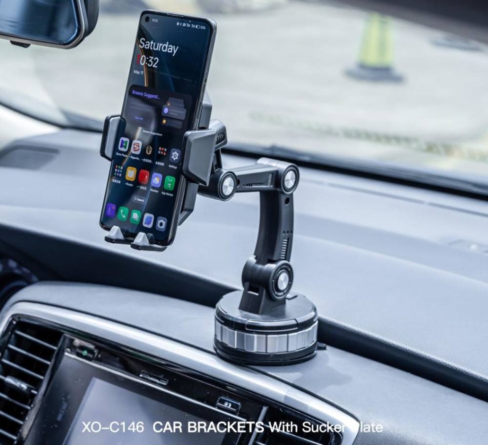 Suport telefon mobil rotativ cu ventuză XO C146, negru