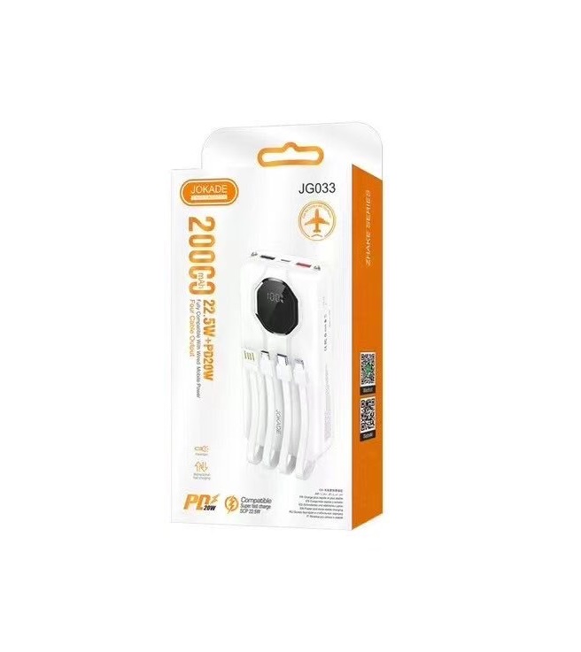 Acumulator extern mobil Jokade JG033 seria ZHAKE, complet compatibil, cu fir, 22.5W+PD20W (20000mAh)