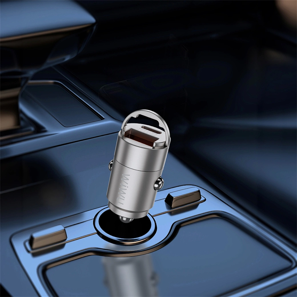 Încărcător auto rapid Wiwu Nano Series 30W Wi-QC028 USC-A+USB-C culoare titan