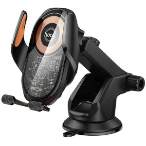 Hoco HW34 Suport auto cu încărcare rapidă wireless Blue Whale cu legătură pe 3 axe (consolă centrală) negru