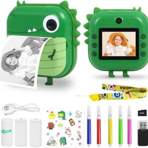 XO XJ05, cameră frontală și spate duală, husă din silicon cu imprimanta dinozaurilor pentru copii (3 role de hârtie termică gratuite)