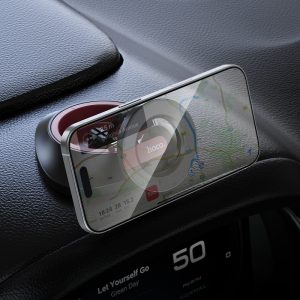 Hoco H90 Tower suport auto magnetic pliabil cu inel (pentru bord) negru și roșu