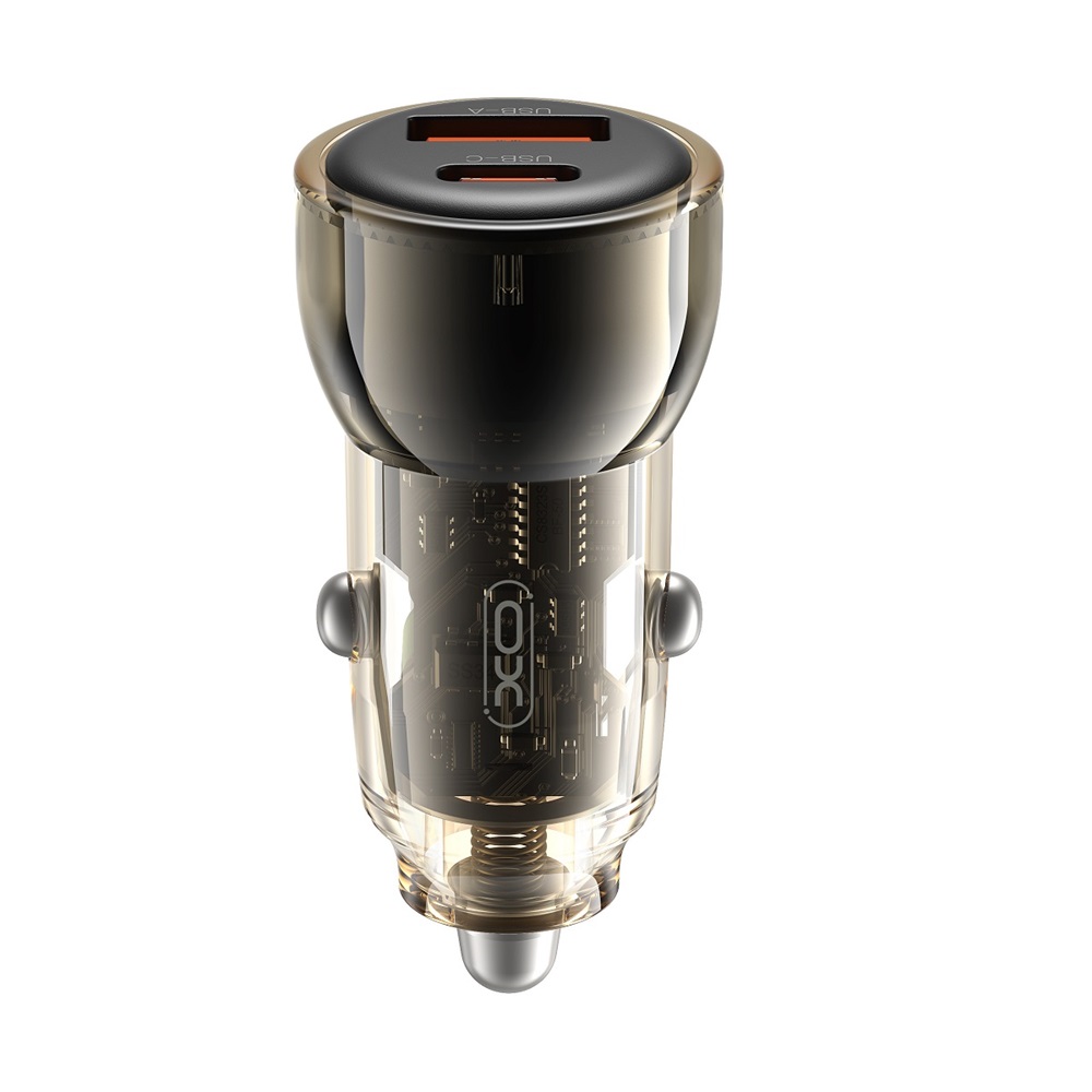 Încărcător auto inteligent transparent XO CC60 A30W+C30W/Încărcător auto simultan 60W, negru