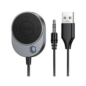 Receptor auto Hoco E150 Path AUX BT cu cablu gri metalizat