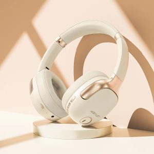 Căști Bluetooth AceFast H2 cu anulare activă a zgomotului, alb lăptos
