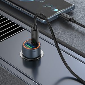 Încărcător auto Hoco Z57A Glorious PD30W+QC3.0 gri metalic