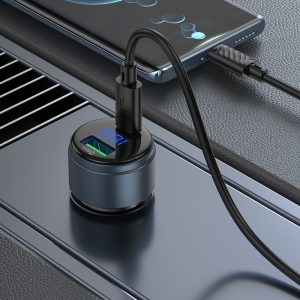 Încărcător auto Hoco Z57B Glorious 63W cu afișaj digital cu două porturi PD45W+QC3.0, gri metalic