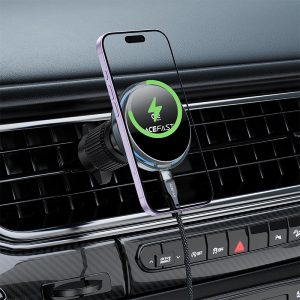 Suport auto magnetic cu încărcare wireless AceFast D61 Qi2 25W, gri metalizat