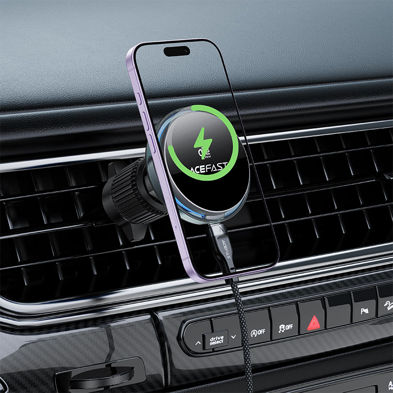 Suport auto magnetic cu încărcare wireless AceFast D61 Qi2 25W, gri metalizat