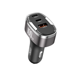 Încărcător auto inteligent XO CC61 (ieșire Apple) 100W / USB-A (30W) + Tip-C (45W) + Lightning (25W) Argintiu