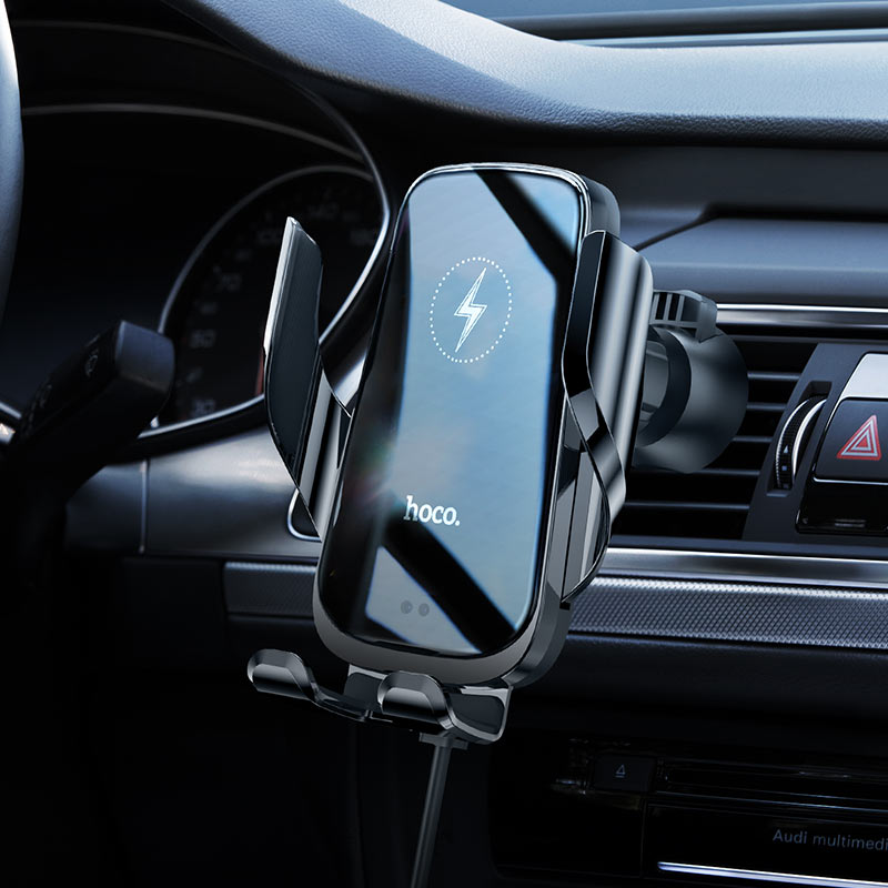 Suport auto Hoco CA202 Plus Enlightener cu încărcare wireless prin inducție infraroșu (orificie de aer) metalic negru