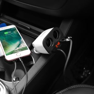 Încărcător auto Hoco Z28 Power Ocean pentru brichetă, cu afișaj digital, alb