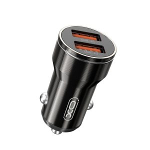 Încărcător auto universal inteligent XO CC48 cu două porturi USB, din metal, negru