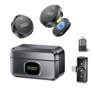 Microfon wireless XO MC12 cu anulare a zgomotului, carcasă de încărcare inteligentă Type-C și adaptor Lightning