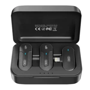 XO MKF09B Lightning Self-charging Compartment One to Two Low Latency Wireless Lavalier Microphone Bl