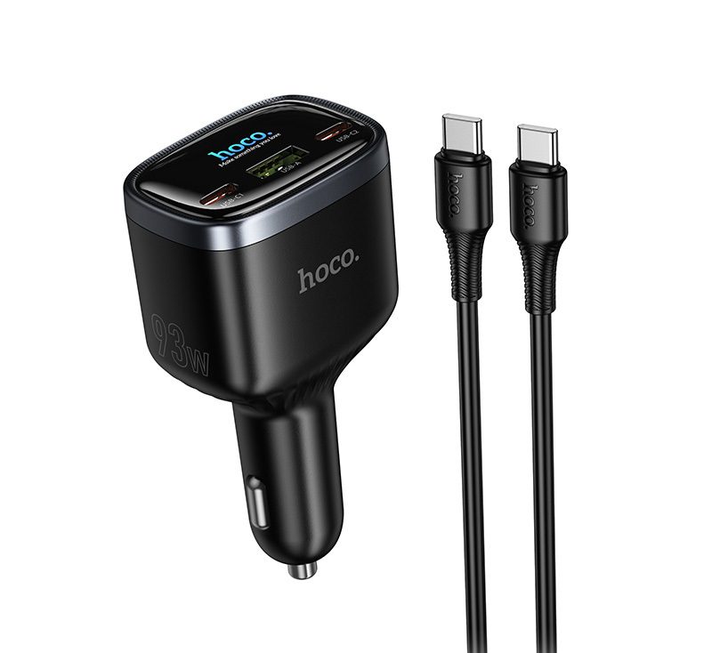 Hoco Z70 Speed PD93W(2C1A)car charger with TFT display(C to C) black
