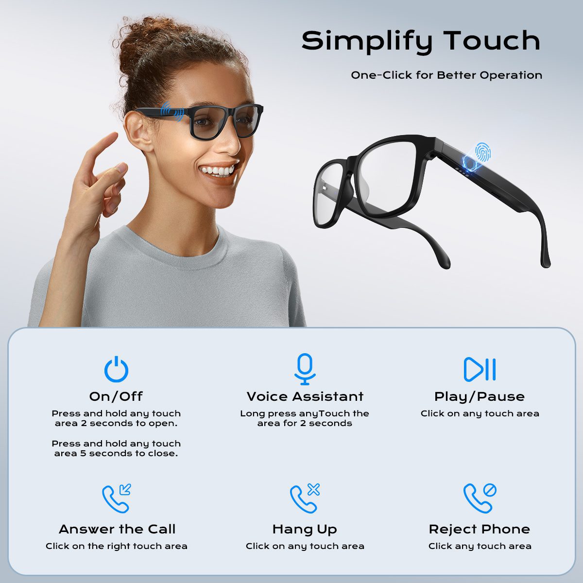 XO E12 PRO AI Translation Smart Audio Glasses Photochromic Blue Light Protection Lenses (Dual-Side Power On) - imagine 2