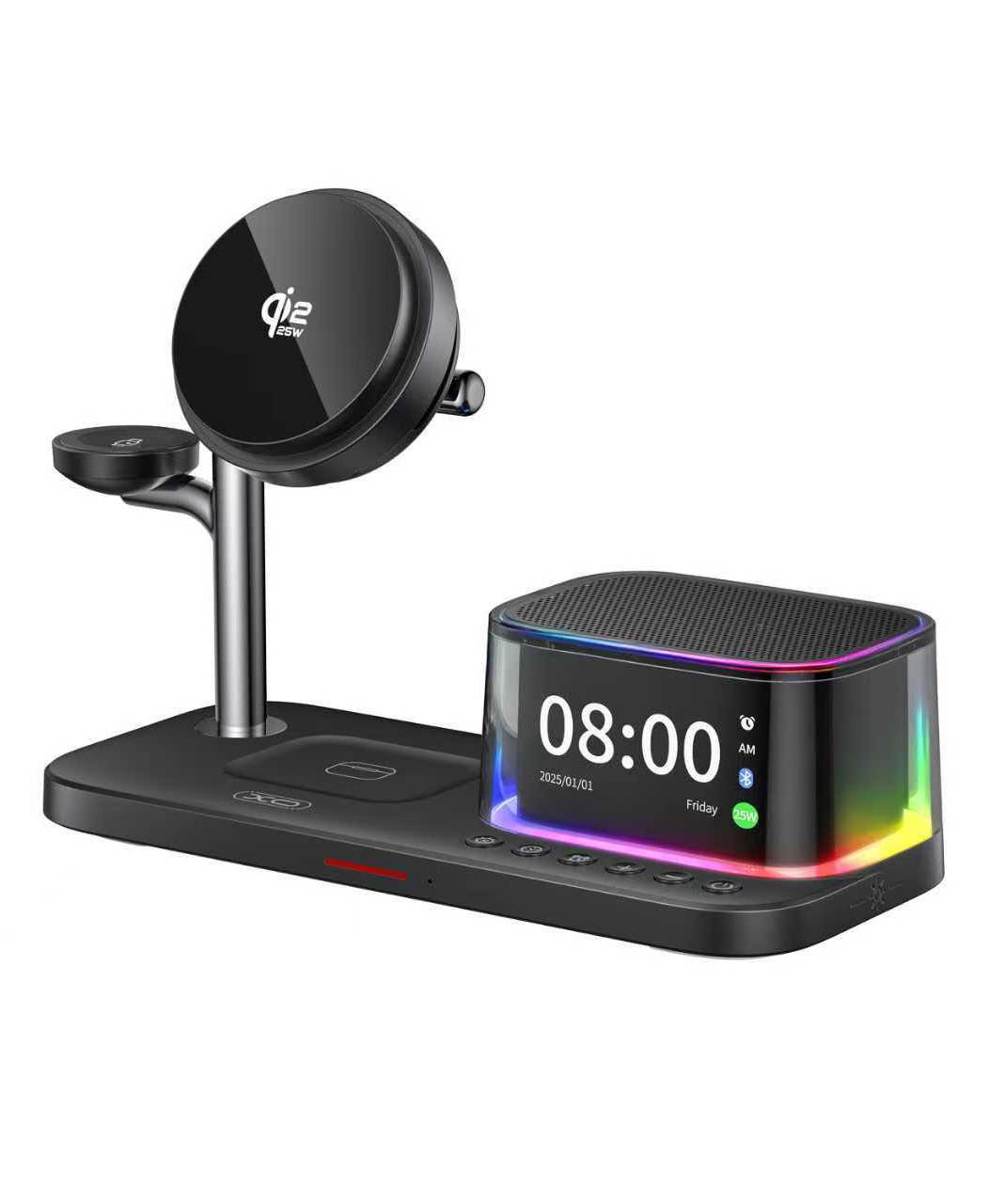 XO CX045 Smart TEC Semiconductor Cooling Qi 2.2 25W 5-in-1 Desktop Clock Stand Wireless Charger