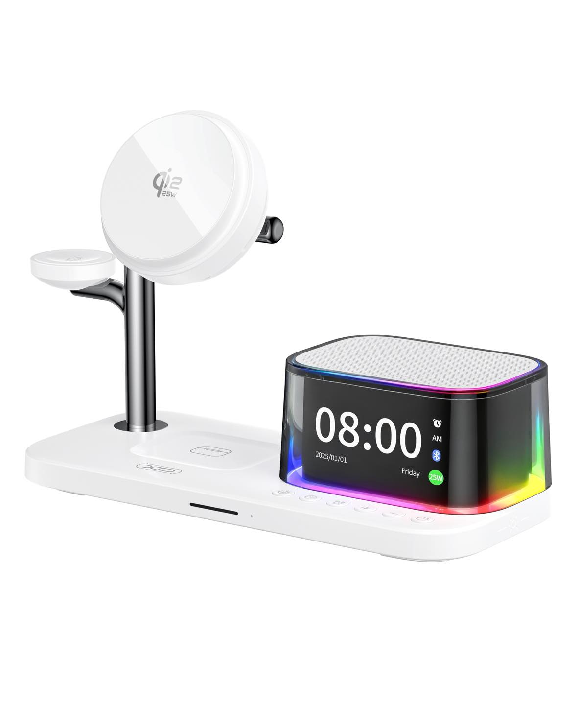 XO CX045 Smart TEC Semiconductor Cooling Qi 2.2 25W 5-in-1 Desktop Clock Stand Wireless Charger
