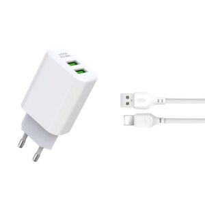 XO L85C EU double USB 2.4A Charger with ip cable White
