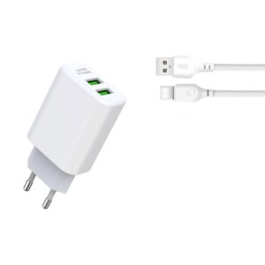 XO L85C EU double USB 2.4A Charger with Type-c cable White