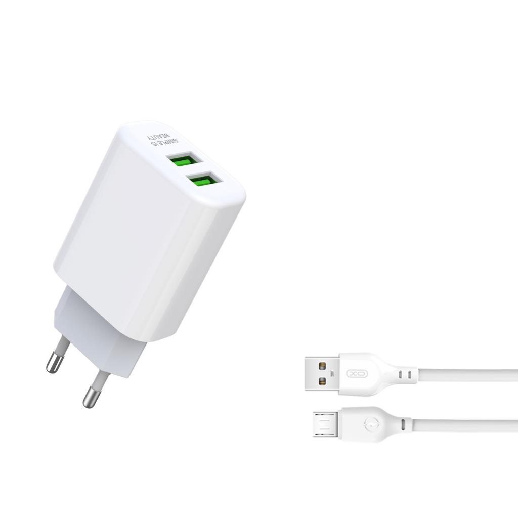 XO L85C EU double USB 2.4A Charger with Micro cable White