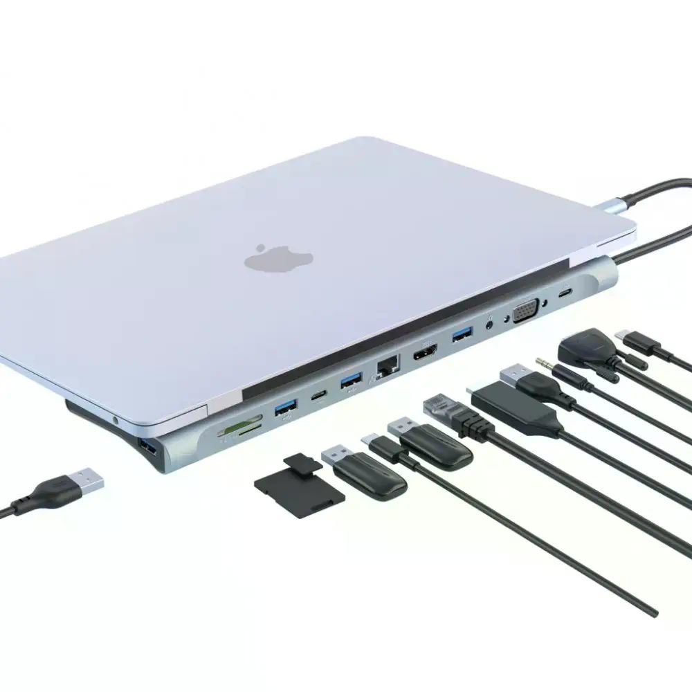 XO HUB010 12 in 1 Multifunctional Docking Station Tranish - imagine 4