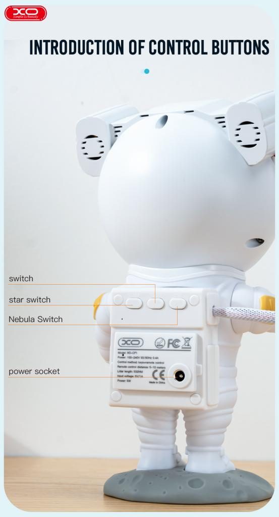 XO CF1 Astronaut Star Projector Lamp White - imagine 5