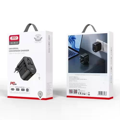 XO WL13 20W Universal Travel Charging 2USB+1USB-C Black - imagine 3