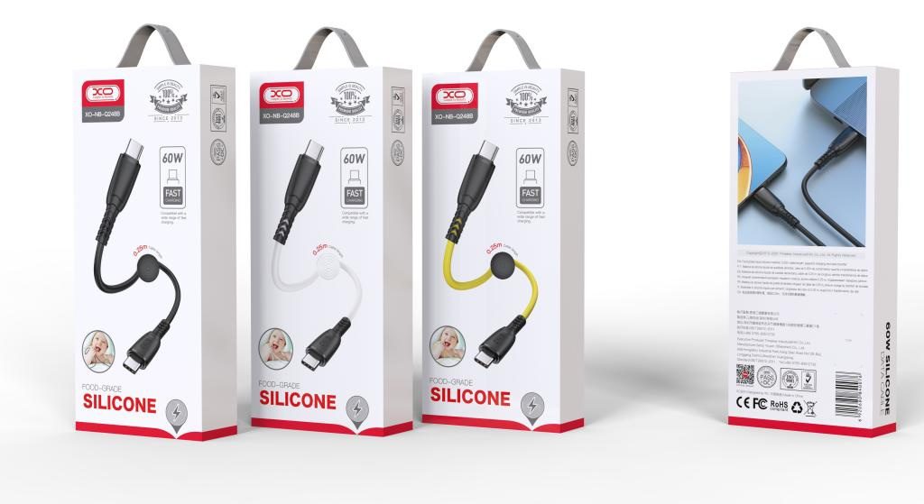 XO NB-Q248B Suluo Series Portable Silicone Type-c to Type-C 60W Data Cable L=25cm Strip Cable Black - imagine 3