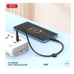 XO NB-Q248B Suluo Series Portable Silicone Type-c to Type-C 60W Data Cable L=25cm Strip Cable Black