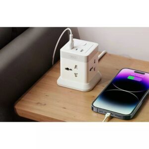 XO WL20 (EU) 20W fast charging square plug 4AC jack+USB-A+1USB-C White+Gray