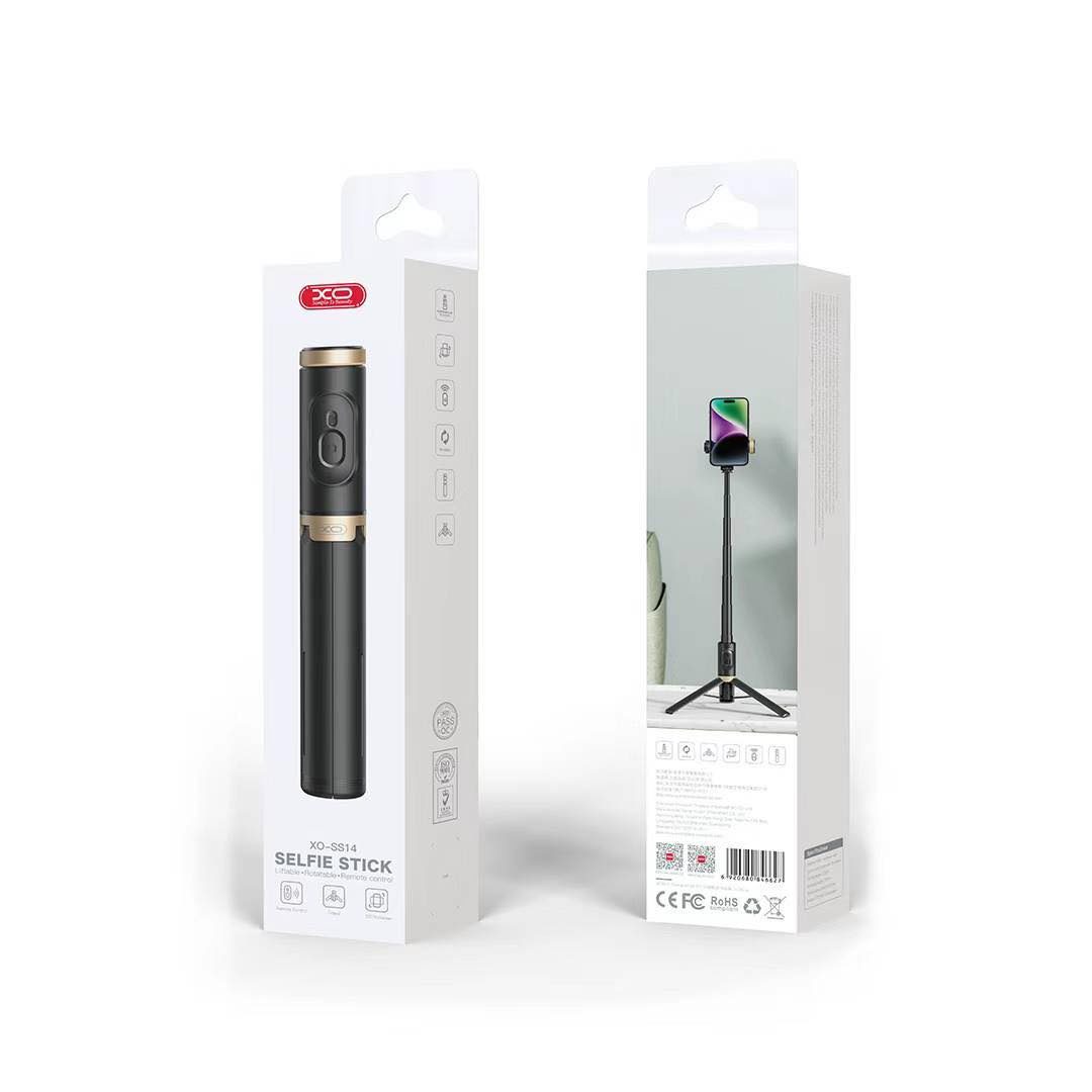 XO SS14 Integrated Hidden Reinforced Tripod Bluetooth Selfie Stick (Aluminium Rod) 72CM Black - imagine 3