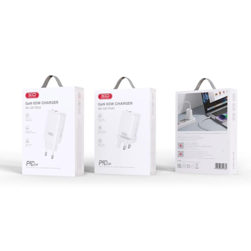 XO CE17(EU) 65W GaN Fast Charger (1USB-C 65W/1USB-A 22.5W) White - imagine 2