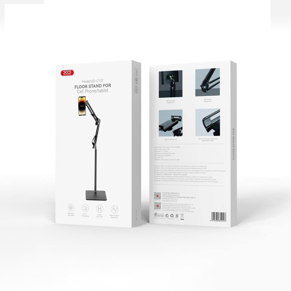 XO C137 metal floor cantilever 135CM high mobile phone/tablet bracket Black - imagine 3