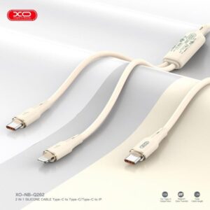 XO NB-Q262 Type-c to ip (27W)+Type-c (60W) 1 to 2 True Silicone Data Cable 1.2m metre beige