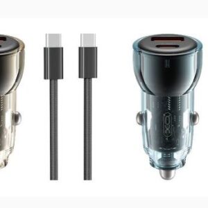 XO CC60 Smart Transparent Car Charger A30+C30 Simultaneous 60W+Type-c Data Cable Car Charger Black