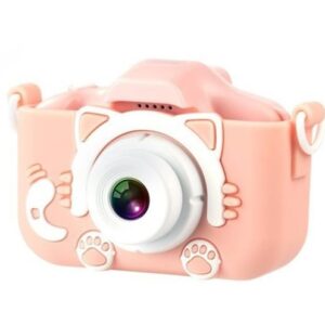 XO XJ01 Cartoon Dual Lens Kids Camera with Silicone Case pink
