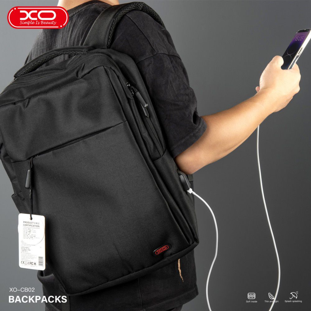XO CB02 17″ Computer Shoulder Bag Black (Side USB Port, Quick Charge) Black - imagine 2