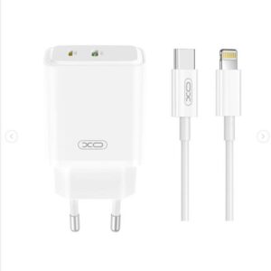 XO L145 20W USB-C+L Port Bi-directional Reverse Charger Fast Charger with C to iP Cable White