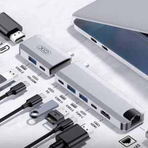 XO HUB017 type-c 9-in-1 Magnetic Metal Docking Station (Type-c to USB3.0*3+HDMI*2+PD*2+RJ45+TYPE-C P