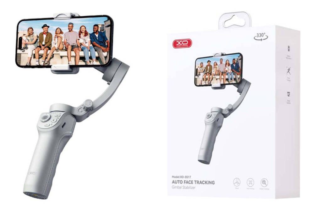 XO SS17 Anti Shake Intelligent Face Clap Hand Holding Pan Tilt Three Axis Self Shooting Rod Gray - imagine 3