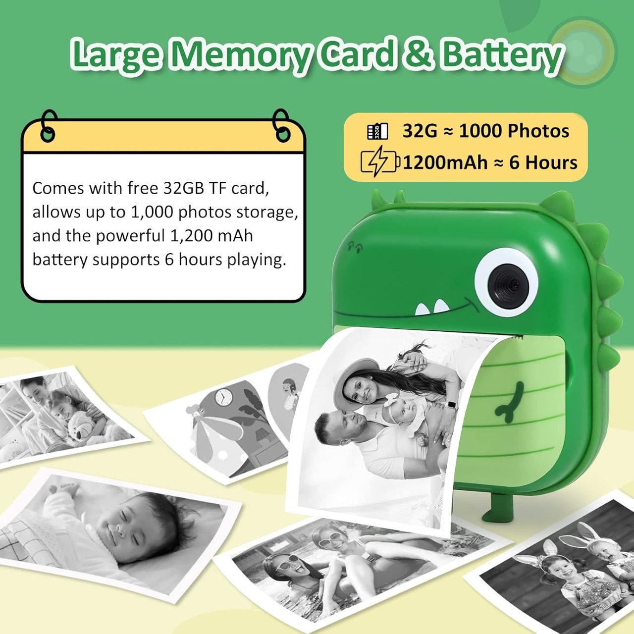 XO XJ05 front and rear dual camera children’s dinosaur silicone cover printing camera (Free 3 Rolls - imagine 2