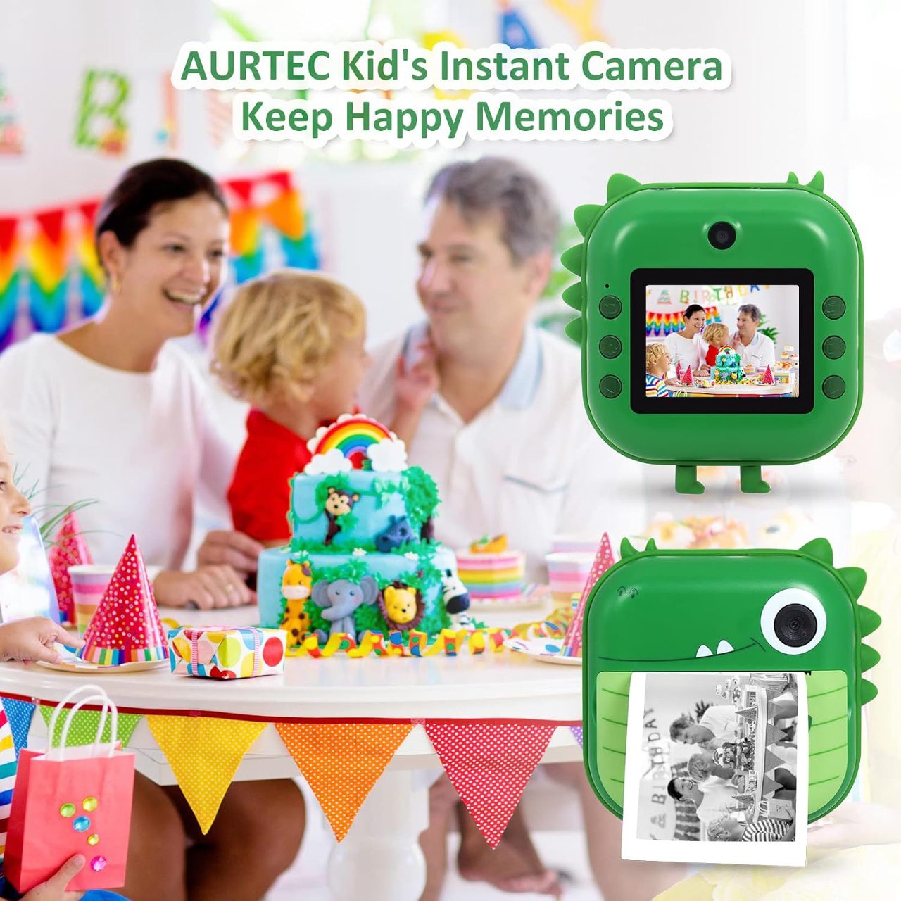 XO XJ05 front and rear dual camera children’s dinosaur silicone cover printing camera (Free 3 Rolls - imagine 3