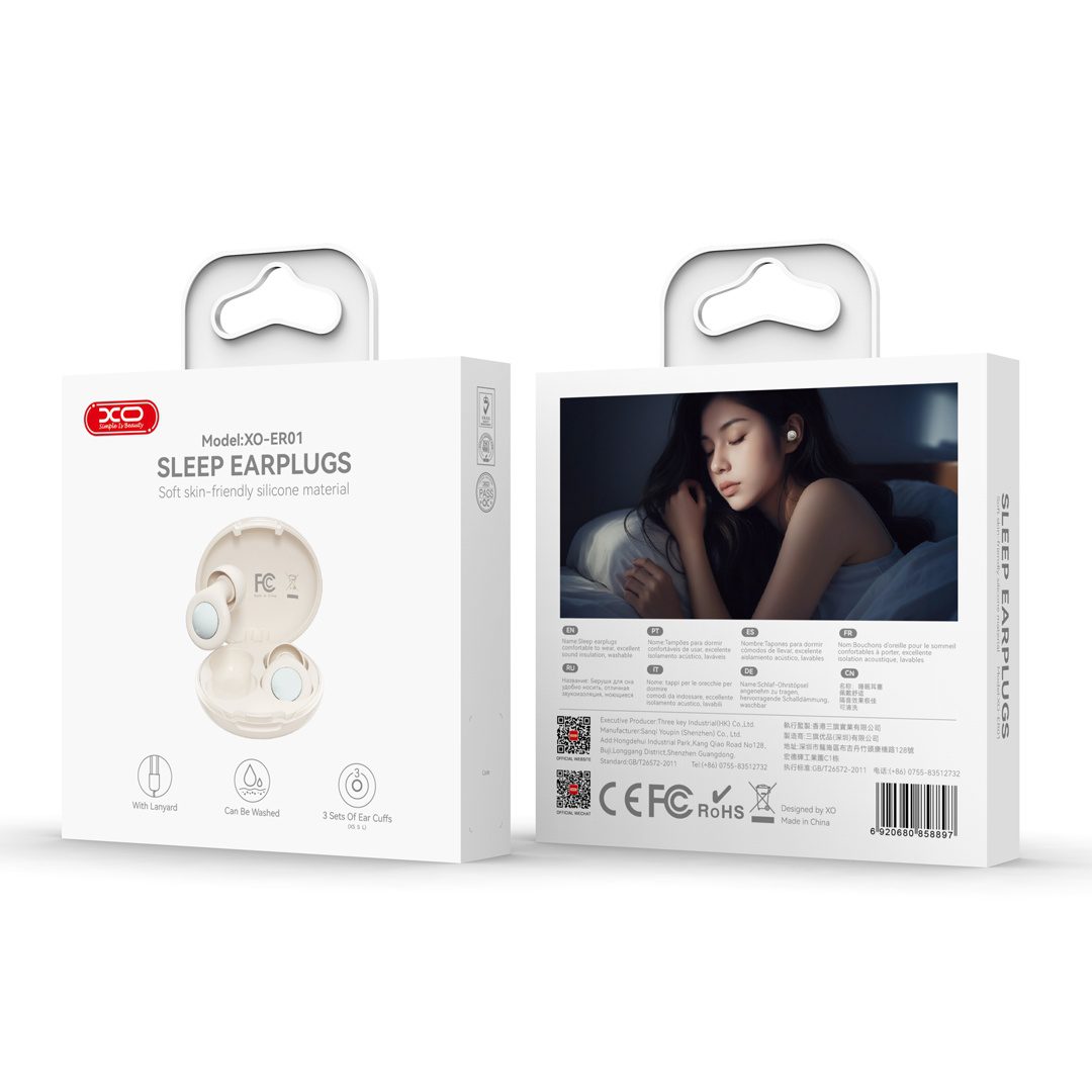 XO ER01 Sleep Noise-Isolating Earplugs (4 pairs of bowl-shaped ear caps + 1 lanyard) White - imagine 4
