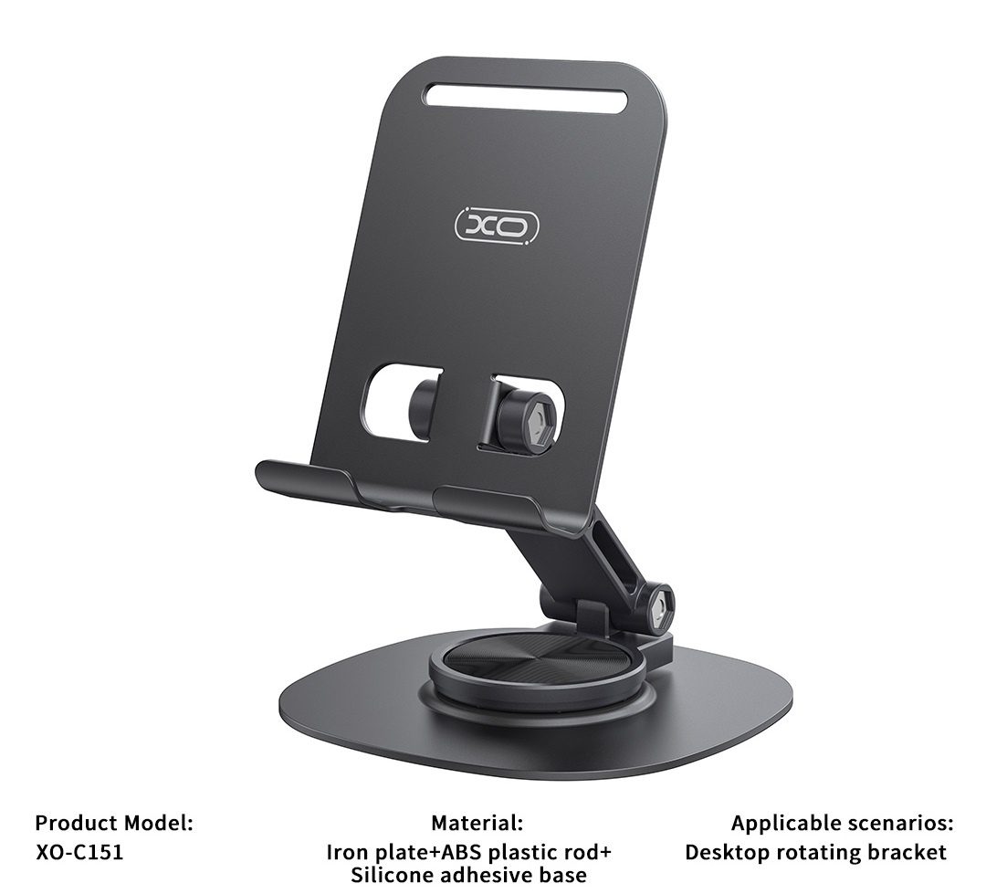 XO C151 Metal 360° Rotating Desktop Cell Phone Holder Black - imagine 4
